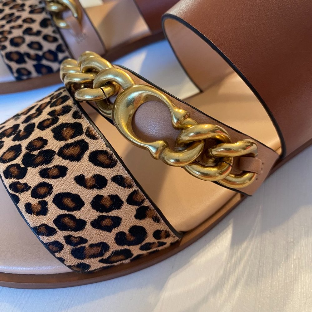 Coach Heather Leopard Print Calf Hair Leather Sandals G4777 US Size 5 B EU 35.5 - Picture 2 of 13